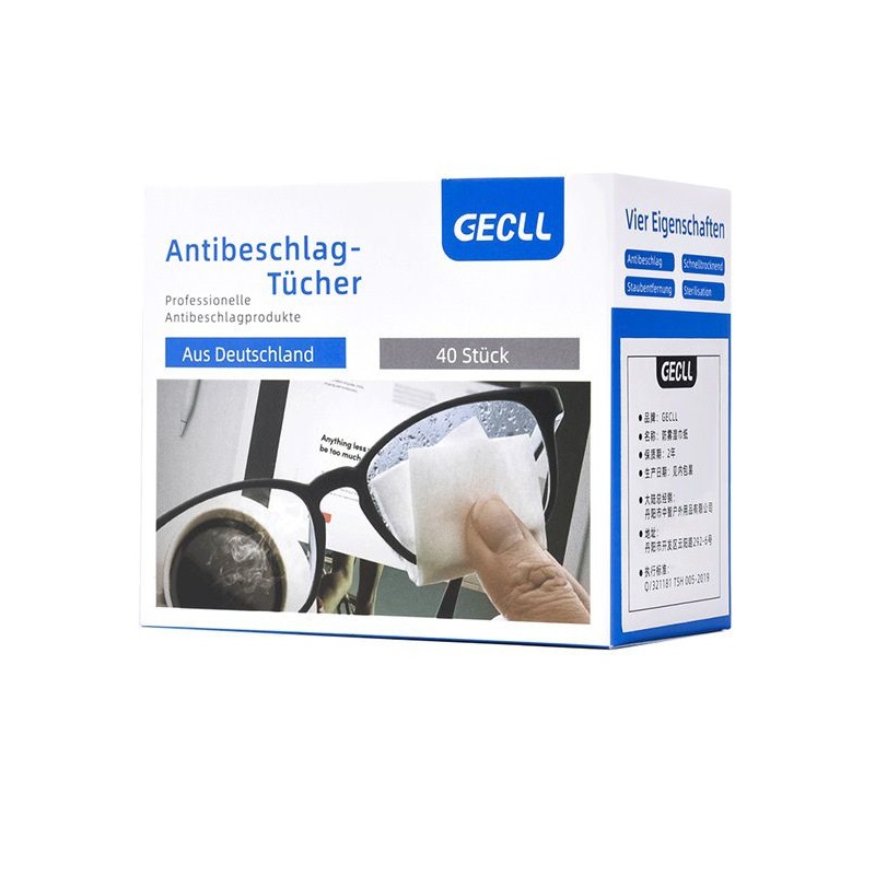 Салфетки влажные одноразовые GECLL Anti fog для защиты очков от запотевания, 1 пара